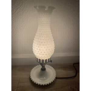A vintage hobnail milk-glass “hurricane/boudoir” table lamp: